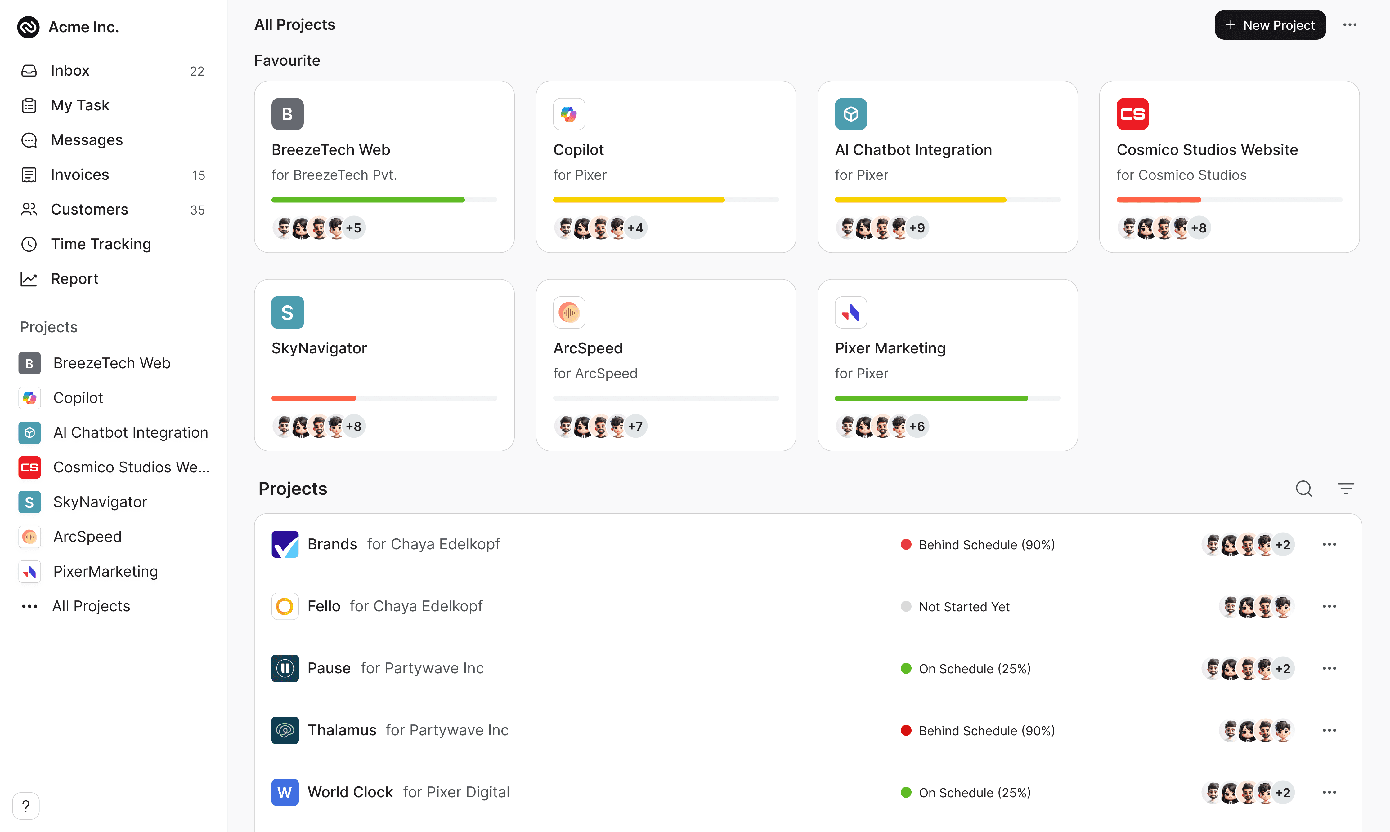 Teamcamp project management dashboard interface.
